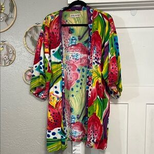 90’s JAM’S WORLD VINTAGE RAYON ROBE OR DUSTER KIMONO  FLORAL GLORIOSA ONE SIZE
